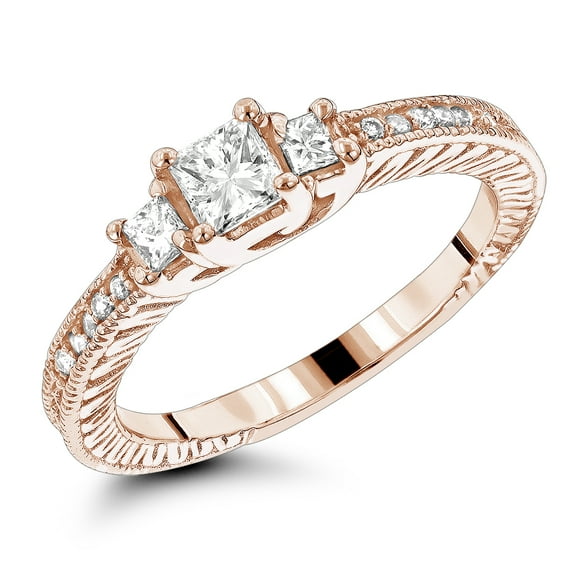 Ladies 14K Natural 0.6 Ctw Diamond Vintage Engagement Ring For Her (Rose Gold Size 9)