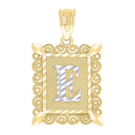 10k 10kt Two-tone Gold Unisex Diamond-cut Initial E Charm Pendant for Men Women