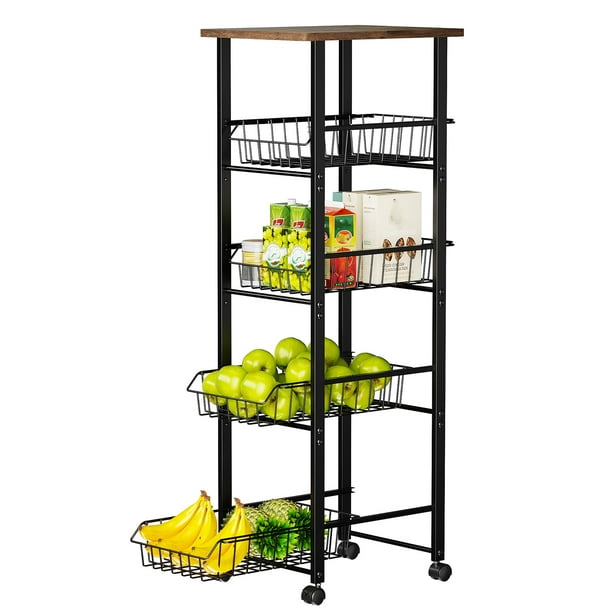 Carrito de almacenamiento de cocina Delamu, organizador de 5 niveles con tapa de madera, 30 x 42 cm