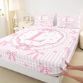 thumbnail image 5 of spefrowx Girly Pink Monogram L Queen Sheets for Kids, Kawaii Bowknot Stripe Love Heart Queen Sheet Sets, 4 Pieces, 1 Flat Sheet, 1 Fitted Sheet and 2 Pillowcases, 5 of 6