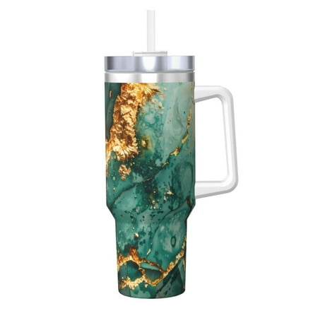 

KLL Emerald Color Gold Marble Print 40oz Stainless Steel Insulated Car Cup Coffee Mug with Spillproof Lid - Keep Your Drink Hot or Cold on the Go