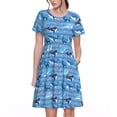 thumbnail image 1 of Bixox Robe d'Été à Manches Courtes pour Femmes Robe Ample Longueur Genou avec Poches-Bleu Poisson, 1 of 7