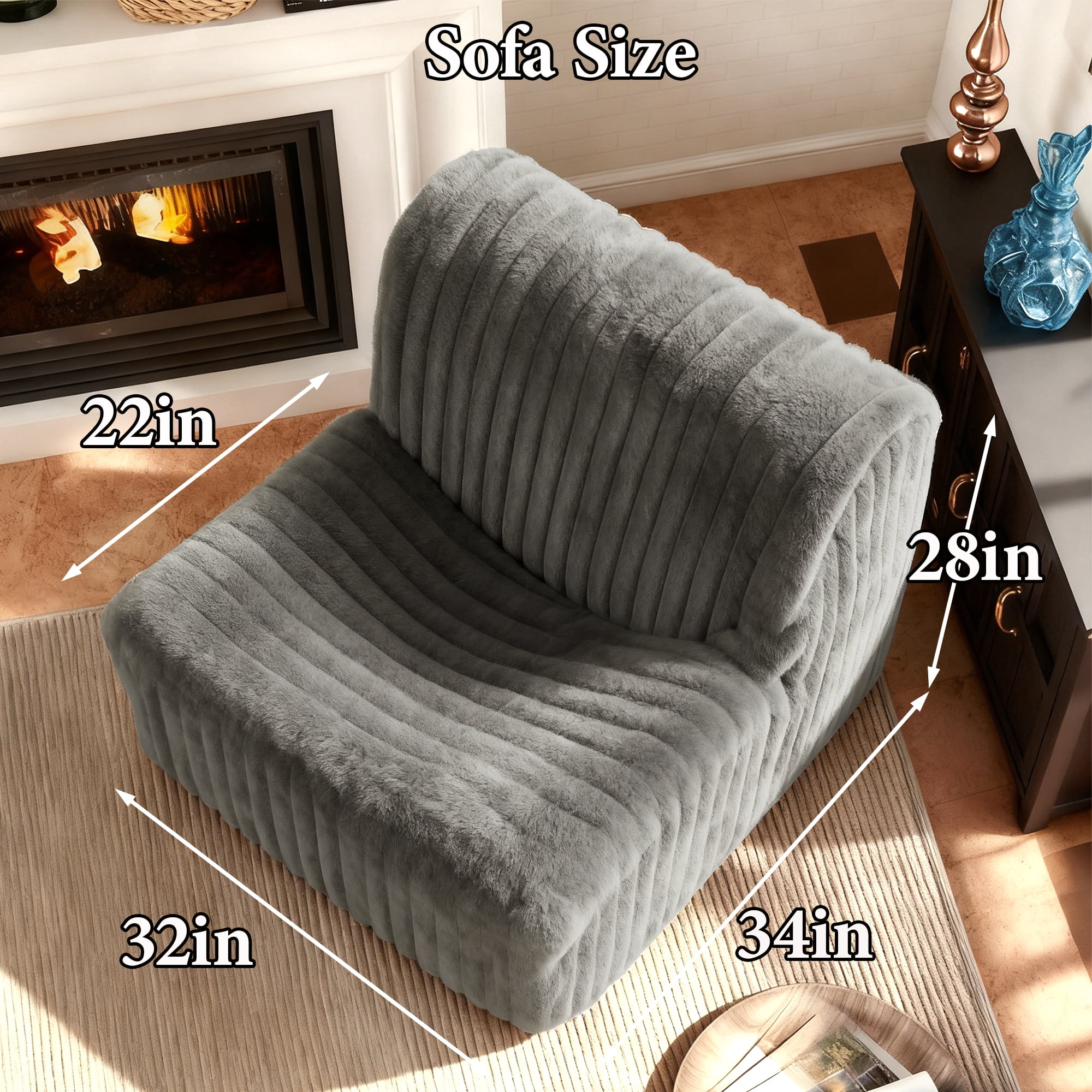 Alvantor Bean Bag Chair for Adults Faux Fur Armless Floor Sofa with Foam Filling No Assembly for Bedroom Dorm Apartment