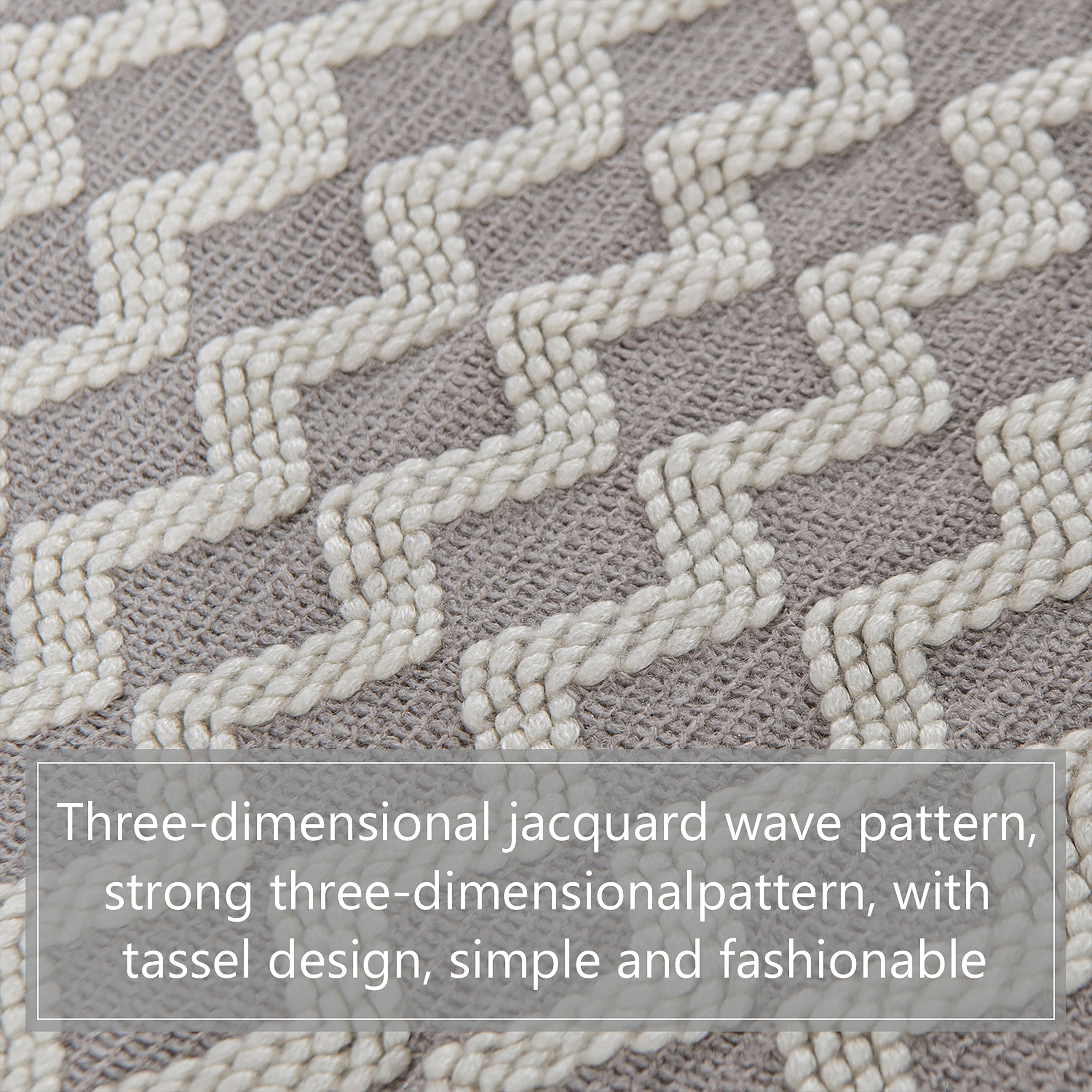 Ntbay Acrylic Knitted Throw Blanket with 7" Tassels, Lightweight and Soft Cozy Decorative Woven Blanket for Travel, Couch, Bed, Sofa, 51" x 67", Light Gray Wave