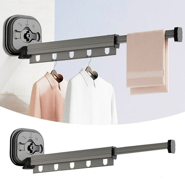 Wall Mounted Retractable Drying Rack Expandable Aluminum Shelf With Suction Cups And Hooks For Efficient Space Saving Laundry Storage