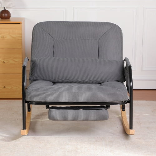 Oversized Corduroy Nursery Glider Rocker Recliner, Pull-Out Footrest, Adjustable Backrest, Grey