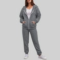 thumbnail image 2 of felwors Women's Zip-Up Hoodie Tracksuit Set Fleece Sweatshirt & Jogger Pants for Casual, Active, and Loungewear Dark Gray, S, 2 of 4
