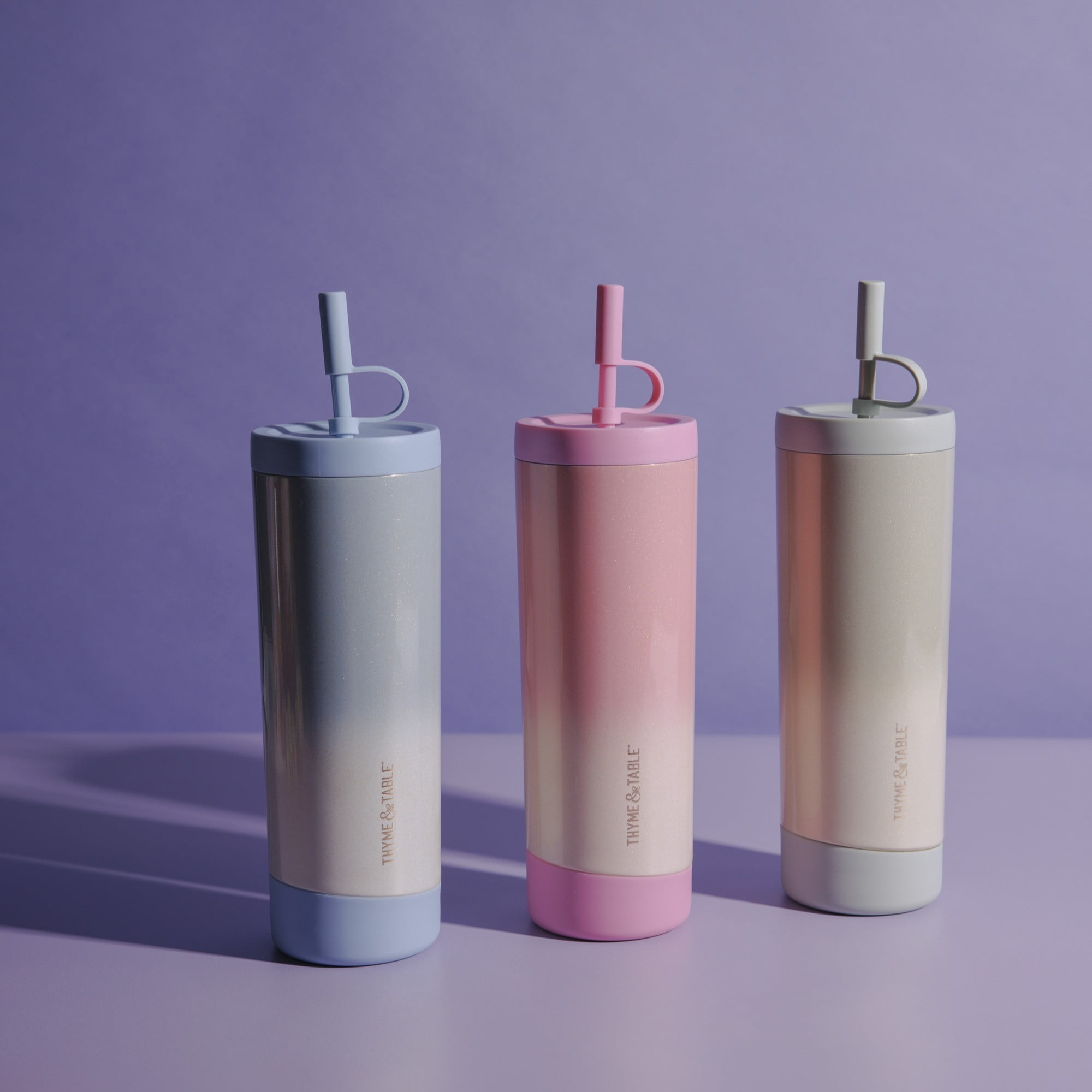 Thyme & Table 24oz Stainless Steel Auden Tumbler with Straw, Mint Ombre Shimmer