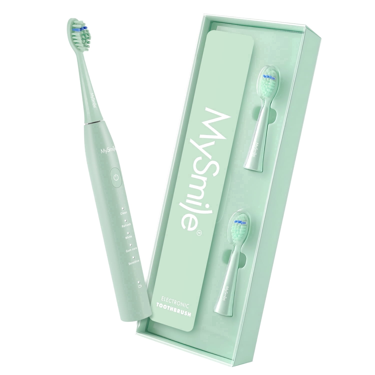 (5 pack) MySmile DY156 Sonic Electric Toothbrush for Adults, 45000 VPM Powered Toothbrush Rechargeable, IPX7 Waterproof, 5 Modes, 2 Mins Smart Timer, 60 Day Battery Life, 3 Tooth Brush Heads, Green