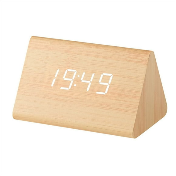 Reloj de Madera Reloj Despertador Electrónico LED Multifuncional Reloj de Madera Controlado por Voz Reloj de Madera Silencioso Digital,A