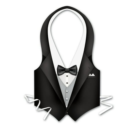 Club Pack of 24 Packaged Formal Black Plastic Tux Vest with Adjustable