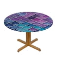 thumbnail image 3 of Awypu  Round Fitted Tablecloth Colorful Watercolor Mermaid Scales Table Cloth with Elastic Edged Waterproof Wipeable Round Table Cover for Patio Parties Outdoor Decor White, 3 of 7
