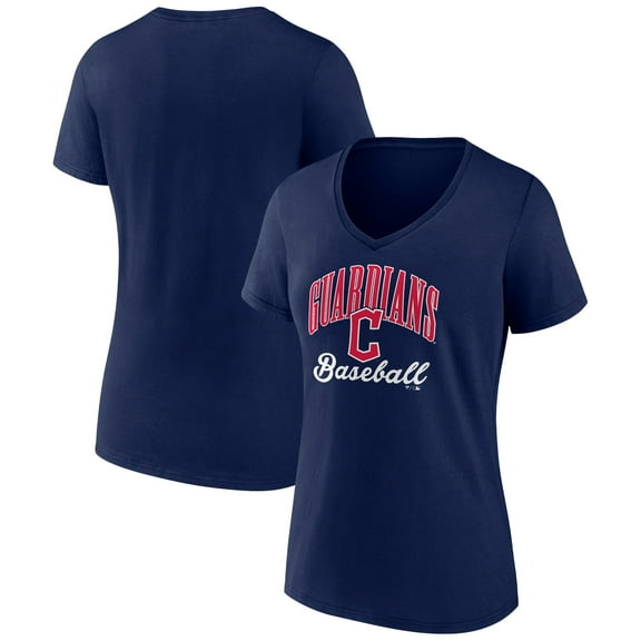 Women's Navy Cleveland Guardians Victory Script Team V-Neck T-Shirt