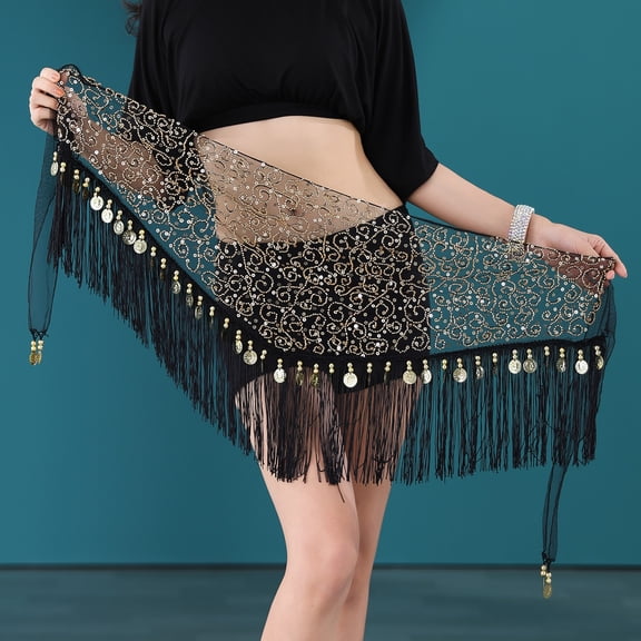 Belly Dance Practice Hip Scarf Triangle Scarf Beads Embroidery Tassel Waist Belt Skirts