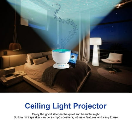 WALFRONT Romantic Ocean Waves LED Night Light Projector Bedroom Sleep Relaxing Lamp with Speaker,Ceiling Wall Projector, Ceiling Light (Best Projector For Bedroom Ceiling)