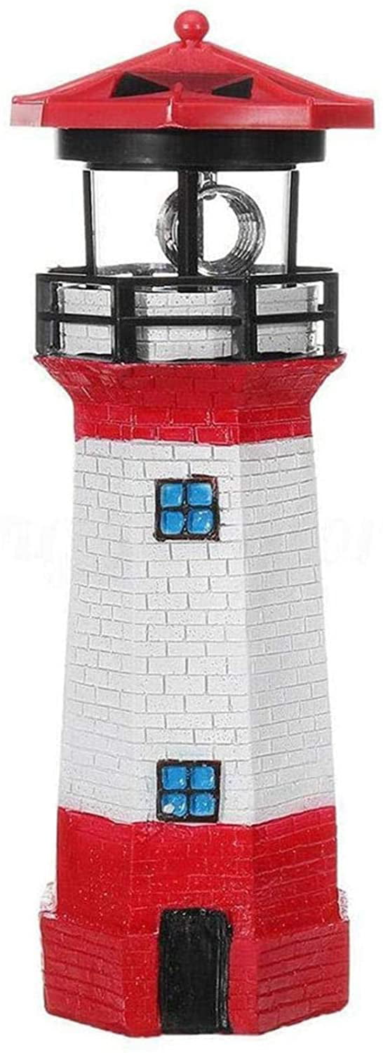Black and White Rotating Lighthouse LED Solar Lighthouse Night Lighting High-Brightness Decoration for Household for Garden 