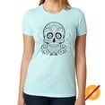 thumbnail image 3 of Del Sol Women's Premium Crew Tee - Day of the Dead, Ice Blue T-Shirt - Changes from White & Black to Vibrant colors in the Sun - 60% Combed, Ring-Spun Cotton, 40% Polyester Jersey, 3 of 3