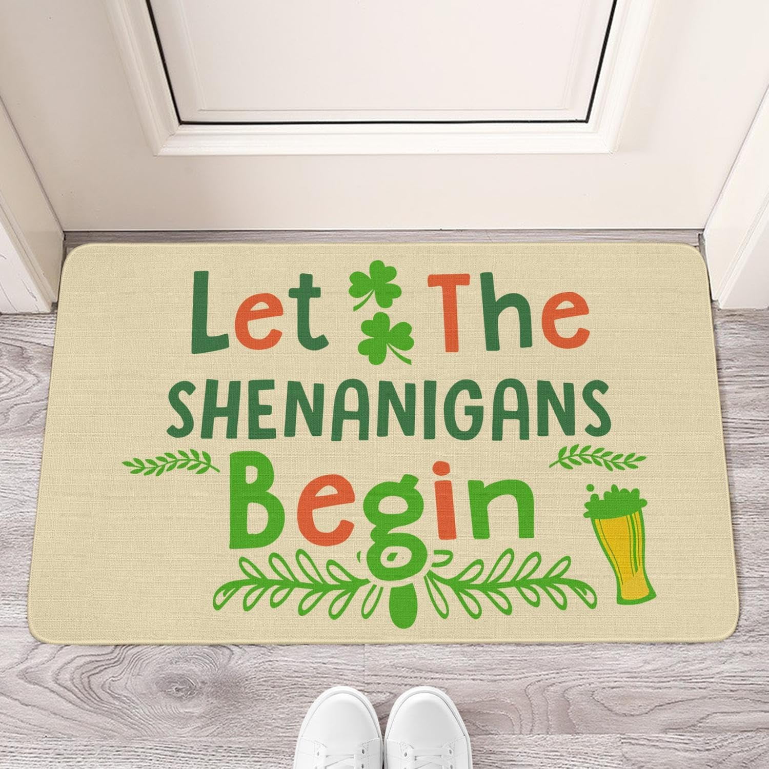 St.Patrick''s Day Doormat Let The Shenanigans Begin Rug Indoor and Outdoor Front Entrance Door Mat Home Decor with Rubber Backing, 30" X 17"
