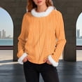 thumbnail image 3 of JTZGDY Fuzzy Trim Sweatshirts for Women Lightweight Casual Winter Warm Long Sleeve Striped/Color Block/Plaid/Floral Printed Crewneck Pullover Tops Loose Oversied Graphic T-Shirts Orange#01 XXXL, 3 of 6