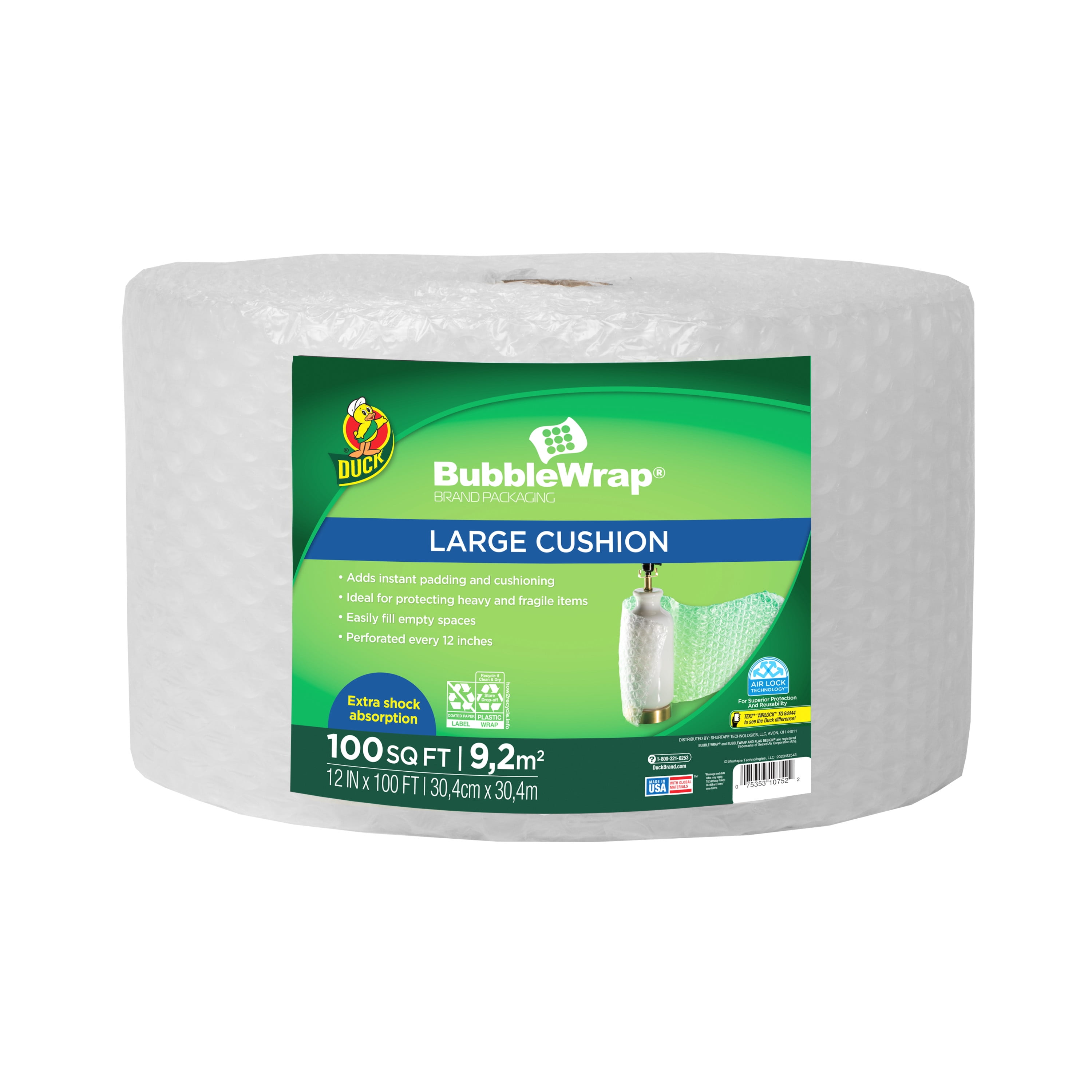 Duck Brand Large Bubble Wrap Cushioning, 12 in. x 100 ft., Clear