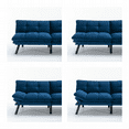 thumbnail image 4 of Triple Tree Velvet Adjustable Armrests Convertible Sofa, Navy Blue, 4 of 9
