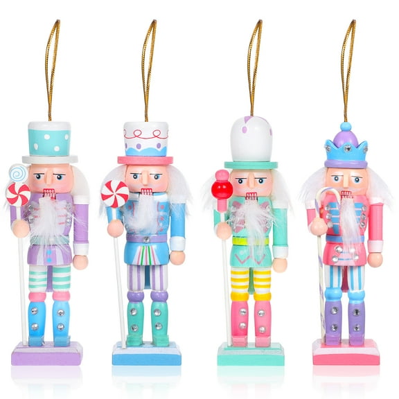 Set of 4 Nutcracker Hanging Ornaments for Christmas Tree, Desktop, Indoor Holiday Festival Decorations