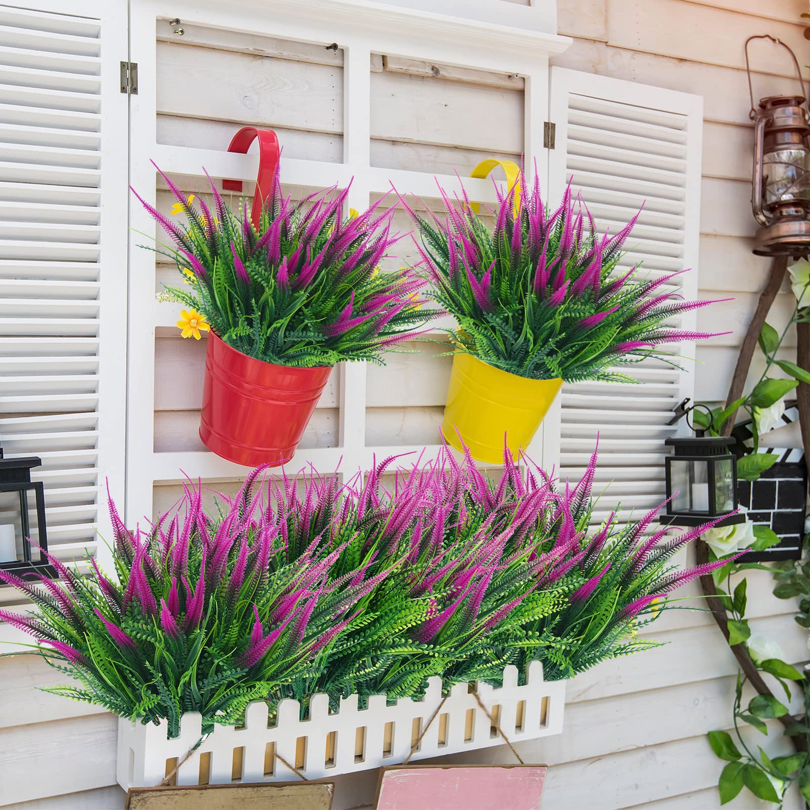 8 Pcs Artificial Plants for Outdoors UV Resistant Plastic Faux Shrubs Greenery Bushes Fake Setaria Flowers for Home Garden Table Centerpiece Indoor Outside Decor (Fuchsia)