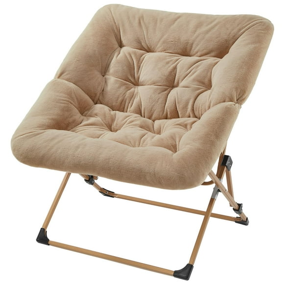 OAKHAM Comfy Saucer Chair for Adults, Soft Faux Fur Folding Lounge Chair for Bedroom Living Room Dorm Rooms Flexible Reading Chair for Teens Kids, X-Large Foldable Chair (Faux Fur-Beige)