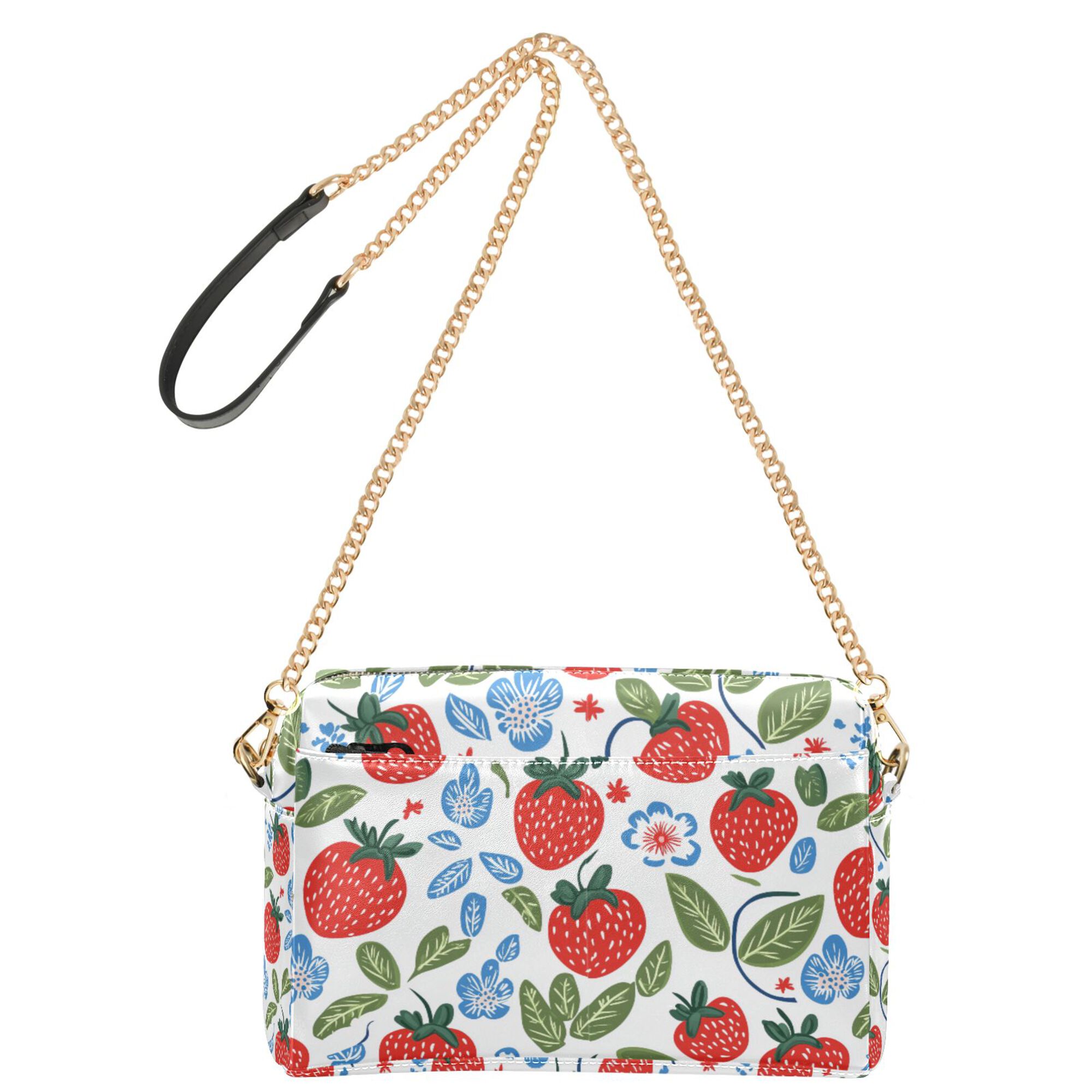 FORMRS Women Crossbody Purse with Chain Strap Vegan Leather Shoulder Handbag, Vibrant Strawberries