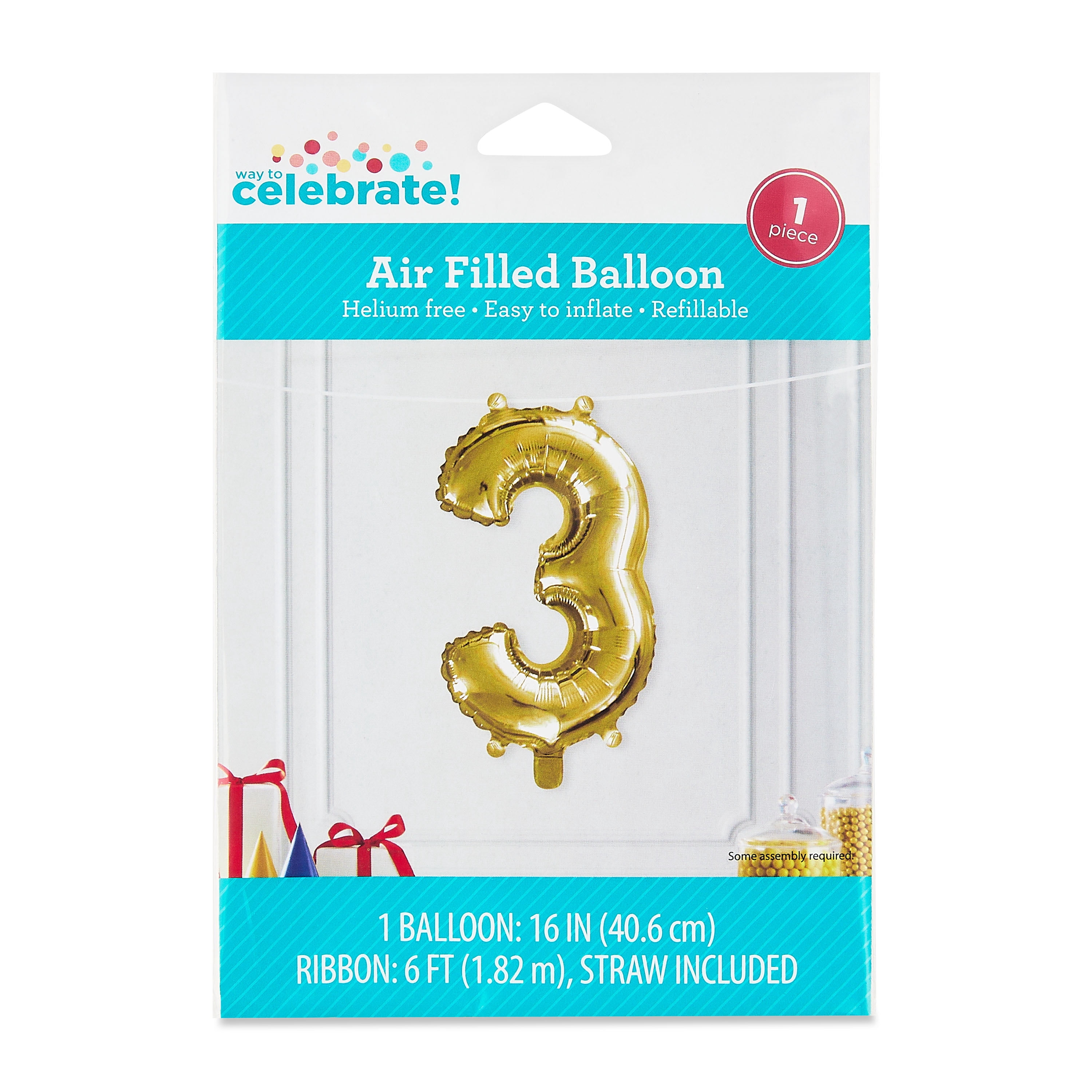 16 inch Foil Balloon Number 3, Gold, by Way to Celebrate