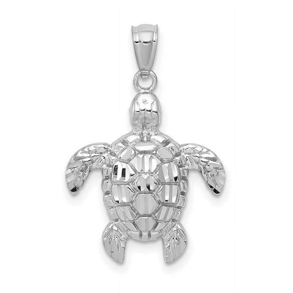 14k White Gold Diamond-cut Polished Sea Turtle Pendant K6034