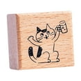 thumbnail image 3 of GUOOL Cat Stamp 1.2 inch Small Wooden Rubber Stamp for Journal Letter Scrapbooking Cheers, 3 of 9