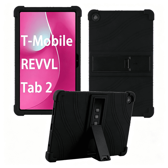 HBMYN Case for T-Mobile REVVL Tab 2 Tablet 10.1 Inch 2025, Kids Friendly Soft Silicone Adjustable Stand Cover for T-Mobile REVVL Tab 2 5G 10.1" Tablets (Black)