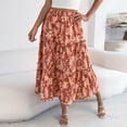 thumbnail image 4 of VBVC Women's Boho Floral Tiered Midi Skirt,Ladies High Waist Ruffle Skirt,Summer Daily A-Line Skirt For Women,Orange,S-XL, 4 of 8