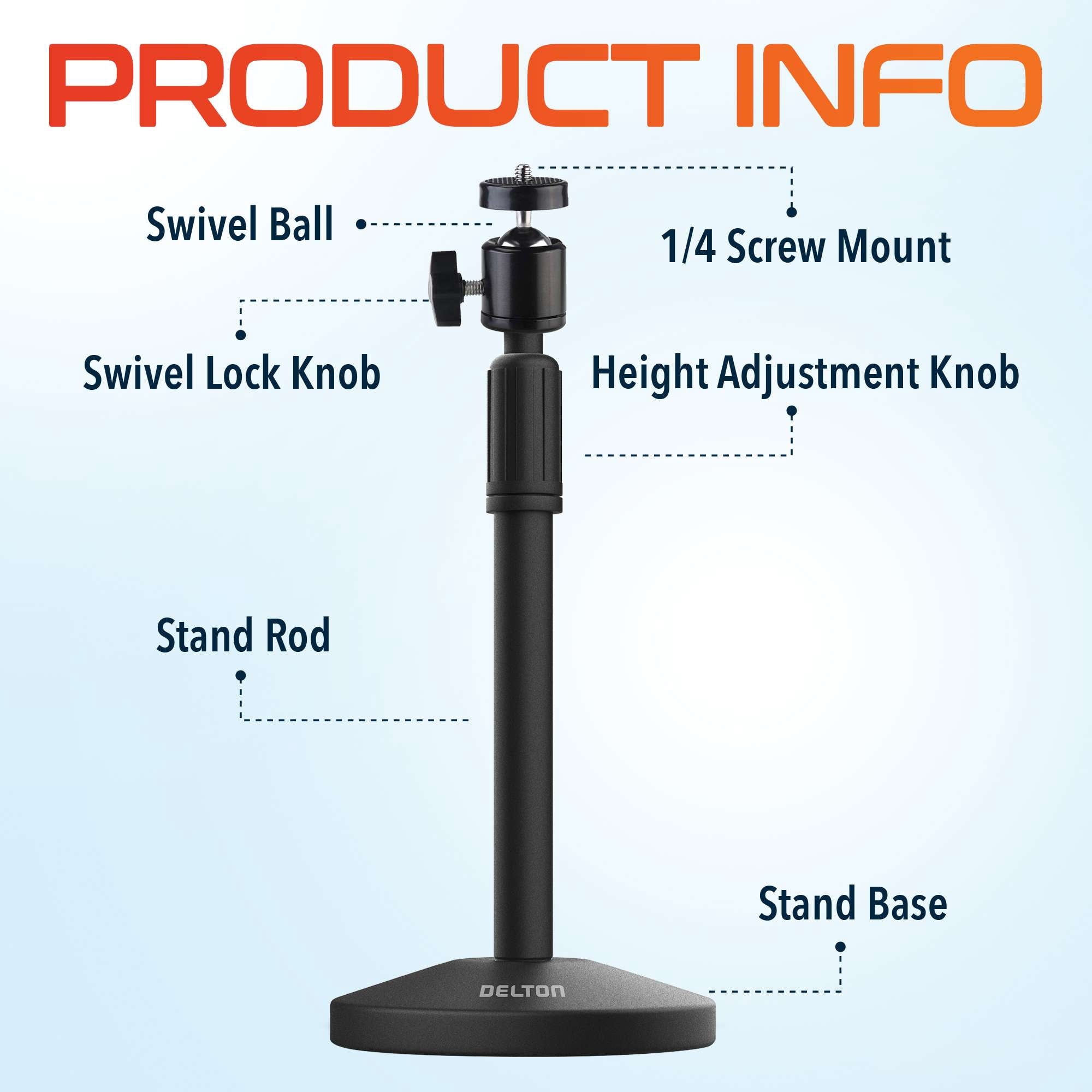 Delton T301 Webcam Stand, Camera Stand for Desk, Adjustable Height & 360Â° Swivel, Desktop Webcam Mount Tripod Holder for Live Streaming, Video Calling, Meetings, Recording, Black