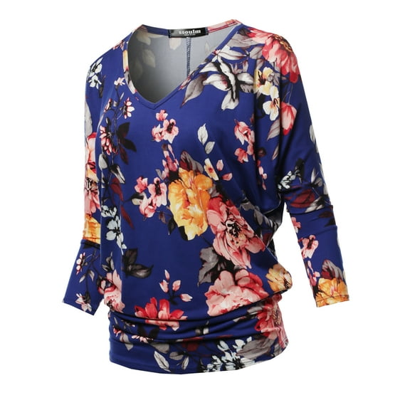 SSOULM Women's 3/4 Sleeve V-Neck Draped Dolman Top (S-3XL)