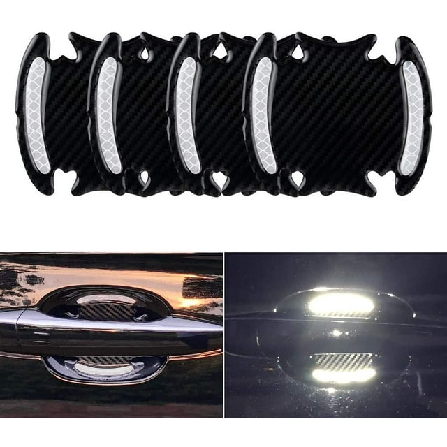 Car Door Cup Handle Paint Scratch Protector Sticker 3D Carbon Fiber Universal Auto Door Handle Scratch Protection Cover Guard Film Car Door Handle Safety Reflective Strips (White, 4 Pcs)