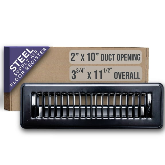 Fits 2x10 Duct Opening Floor Register with Louvered Design by Handua | Heavy Duty Walkable Design with Damper | Floor Vent Grille | Easy to Adjust Air Supply Lever | Black
