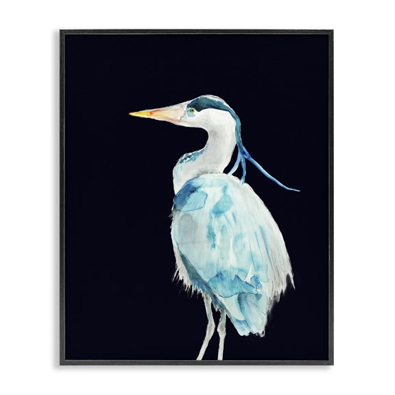 Stupell Industries Coastal Great Blue Heron Strong Tall Bird over Black Black Framed Giclee Art, 11 x 14, by Patti Mann