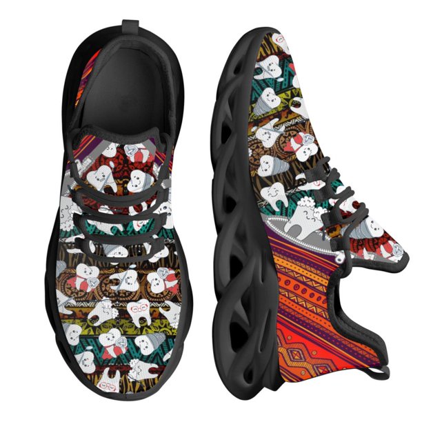 Zapatos planos con estampado de dientes enrejados de dibujos animados para mujer, zapatillas informales de malla transpirable para mujer