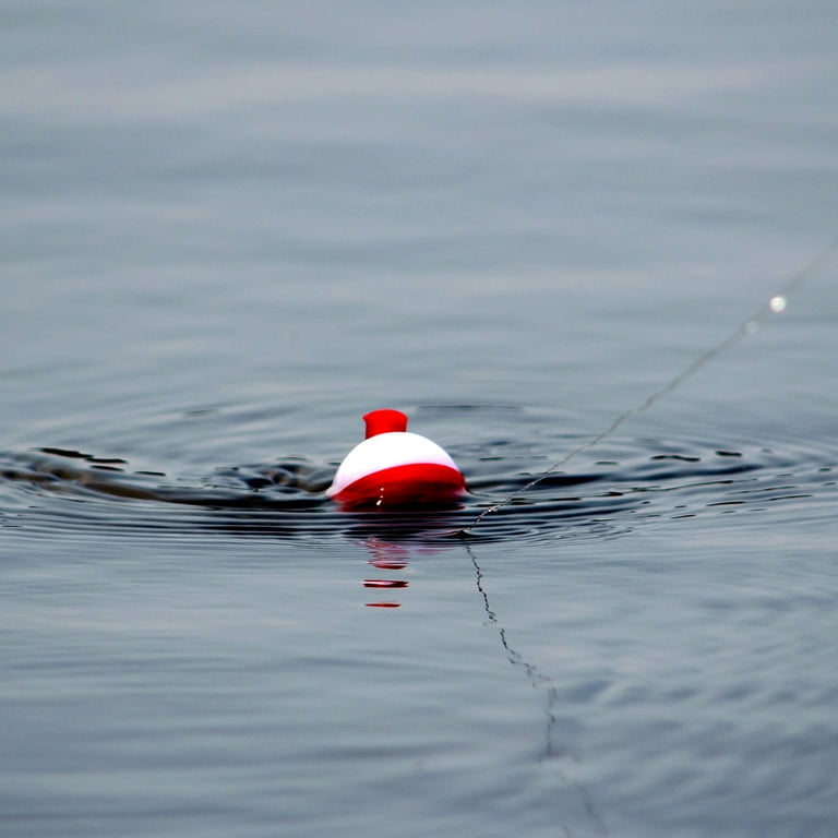 Uxcell 1.25 inch Fishing Bobbers, Plastic Push Button Round Fishing Float, Red and White 50 Pack