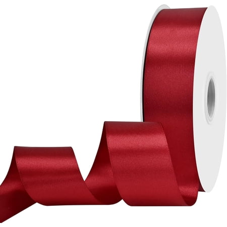 Double Face 1-1/2 inch Wide 100 Yards Wine Red Satin Ribbon Fabric Ribbon for Gift Wrapping Very Suitable for Weddings Decoration Bouquet Balloons Arts Craft Sewing Hair Bow Invitation