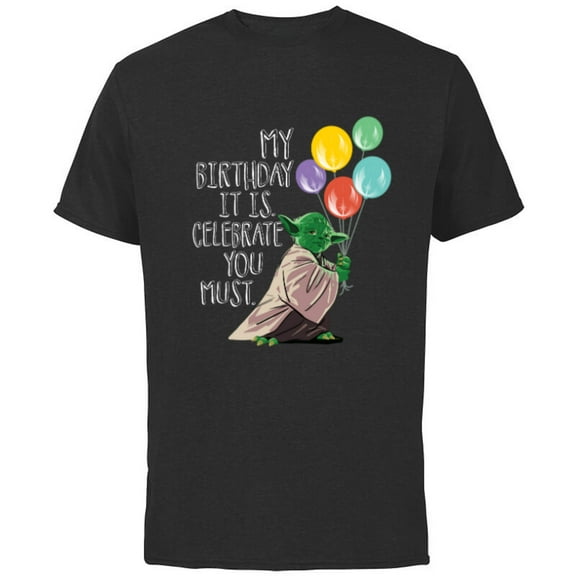 Star Wars Yoda “My Birthday It Is, Celebrate You Must” - Short Sleeve Cotton T-Shirt for Adults - Customized-Black