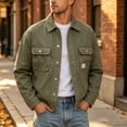 thumbnail image 5 of Goodtrade8 Winter Jackets for Men Button Cool Denim Jacket with Pocket Casual Solid Color Long Sleeve Collared Winter Coats for Men, 5 of 6