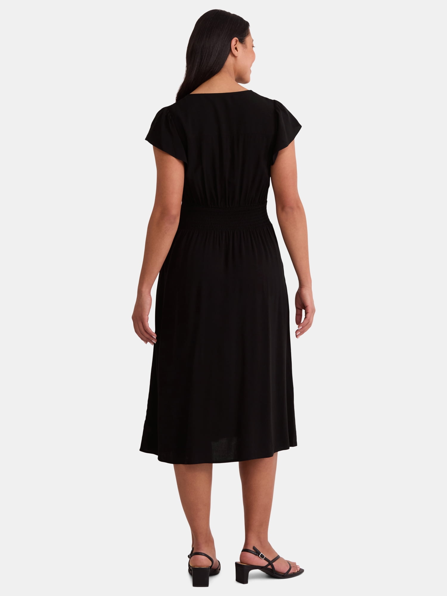 Time and Tru Women's and Women's Plus Smocked Waist Midi Dress, Sizes XS-4X