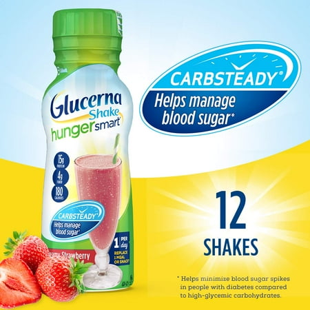 Glucerna Hunger Smart, Diabetes Nutritional Shake, to Help Manage Blood Sugar, Creamy Strawberry, 10 fl oz, 12 Count
