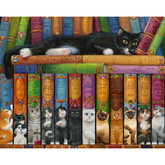 Vermont Christmas Company Cat Bookshelf - 1000 Piece Jigsaw Puzzle