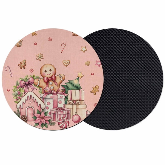 Pink Gingerbread Christmas Coasters Set of 2, Absorbent Coasters for Drinks, Xmas Tree Gift House Star Coaster for Desk Coffee Table Protection, Home Decor House Warming Gifts 4"