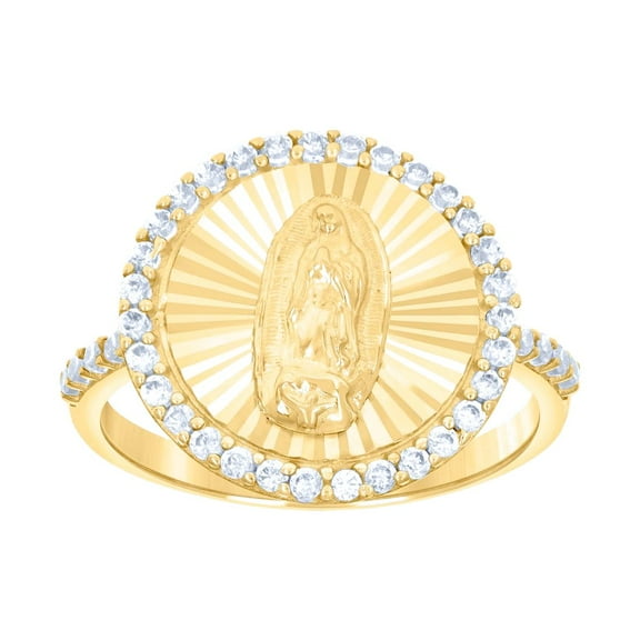 10k Yellow Gold Womens Cubic Zirconia St. Jude Saints Religious Ring 15.8x15mm Wide Ring for Women