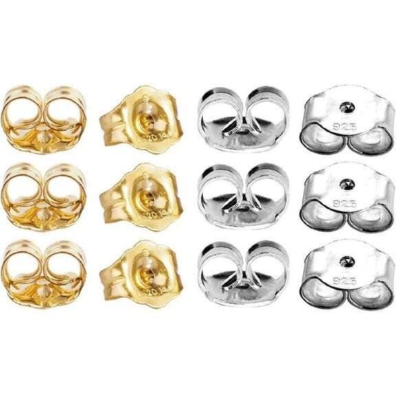 14K Gold and Sterling Silver Earring Backs, Hypoallergenic Butterfly Style, Pack of 12